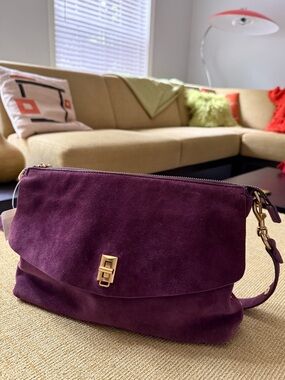 Rebecca Minkoff Suede Shoulder Bag in Deep Plum - gold - Women's Crossbody